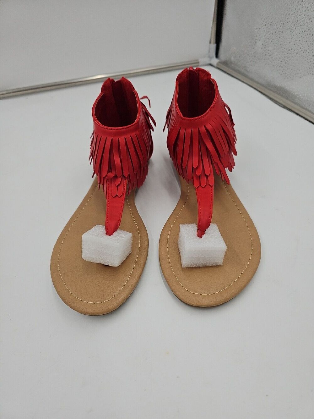 Womens T Strap Fringe Thong Sandals Size 10 Red